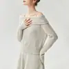 Suéter de punto de cachemira y seda de morera para mujer, de un solo hombro, con cintura acanalada, manga larga, top suave de terciopelo