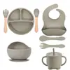 Baberos de Silicona, Baberos para Alimentar Bebés, Baberos Impermeables de Grado Alimenticio para Comer, Baberos Finos para Saliva, Juego de Vajilla Infantil Anti-Suciedad