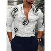 Camisas Nuevas para Hombre de Venta Caliente de Exportación Europea y Americana Transfronteriza, Tops de Manga Larga con Cuello de Moda Estampado Digital 3D Fresco