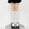 Calcetines de media pantorrilla para mujer con múltiples lazos, verano, delgados, lindos, diseño japonés, negros, calcetines de pantorrilla jk, chica guapa