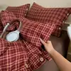 Juego de cuatro piezas de gasa de doble capa grado A, funda de edredón con botones, sábana plana y sábana bajera, algodón lavado liso, adecuado para dormitorios de estudiantes, juego de tres piezas