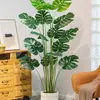 Planta Verde Monstera Bambu Simulação Nórdica Planta Grande Biónica em Vaso Planta Falsa Decoração de Sala de Estar Interna Ornamento de Chão Árvore