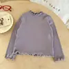 Roupas de outono para bebê menina da moda e versátil Camiseta estilo básico gola de renda blusa base meninas top de outono tendência
