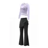 Conjunto de Yoga de Alta Qualidade para Mulheres Top de Malha de Manga Longa Calça Esportiva Falsa de Duas Peças Secagem Rápida Roupa Fitness Corrida ao Ar Livre