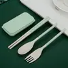 Mesa Plegable Vajilla Caja de Cubiertos de Paja de Trigo Juego al Aire Libre Estudiante Portátil Juego de Tres Piezas Cuchillo, Tenedor y Cuchara Venta al por Mayor