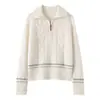 Novo suéter de malha de cashmere outono e inverno para mulheres, com zíper parcial, gola virada, pulôver, casual, modelagem solta, afina a silhueta, peça superior espessa
