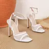 Sandalias de Tacón Alto, Nuevos Modelos de Moda para Exportación, Lujo Ligero, Versátiles, Tacones Finos, Punta Cuadrada, Punta Abierta, Malla, Diseño Calado, Sandalias de Tacón Alto con Tira Única