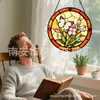 Enfeites de vidro com flores cor-de-rosa e borboletas brancas transfronteiriços, decorações coloridas suspensas para casa, decorações de janela, apanhadores de sol para jardim
