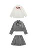 Traje Corto de Falda Plisada y Camisa con Solapa para Niñas Estilo Preppy Wulibu Conjunto de Tres Piezas Primavera y Otoño 2026