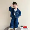 Conjunto de Mezclilla para Niñas Primavera 2026 Nuevo Elegante Moderno Infantil Primavera y Otoño Estilo Coreano Ropa de Trabajo para Bebé Conjunto de Dos Piezas