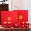 Set de Ceremonia de Té para Celebración de Boda, Suministros de Compromiso Estilo Chino, Bandeja Roja de Dote Nupcial, Tetera, Caja de Regalo para Juego de Té