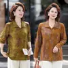 Nueva colección de otoño y primavera: Camisa básica de manga larga con cuello para mujer, 2026, camiseta estampada elegante, estilo de longitud media, diseñada para mujeres de mediana edad y mayores
