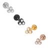 Brinco de lábio em forma de T de aço inoxidável multicolorido galvanizado com rosca interna 16g, anel de lábio cilíndrico com diamante branco, brincos de bolinhas múltiplas, brincos de pata de urso