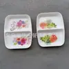 Productos del Mercado del Sudeste Asiático Plato Metramina Plato Blanco Calcomanía Plato de Dos Compartimentos Plástico Rectangular Plato de Doble Compartimento