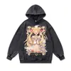 Moletom com Capuz Lavado Estilo Retrô Sailor Moon Transfronteiriço High Street Oversize Solto Jaqueta Pesada 480g