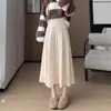 Falda de Punto Rosa para Mujer Otoño e Invierno Engrosada de Cintura Alta Línea A Dulce que Reduce la Edad Falda Plisada de Longitud Media Falda de Paraguas Pequeña