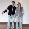 Estilo Coreano Listras Paralelas Simples Combinação de Cores Tricô para Casal Outono e Inverno Nicho Preguiçoso Zíper Cardigan Tricô Jaqueta Masculina
