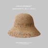 Sombrero de pescador de paja hueca para mujer, para vacaciones de verano en la playa, con aleros anchos que muestran la cara, sombrero pequeño para el sol