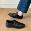 Zapatos de Cuero Cuadrados para Mujer con Hebilla Retro Modelo Nuevo 2026 Suela Suave Ligera Versátiles Planos Estilo Británico Zapatos de Vestir