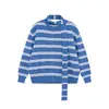 Cárdigan de Punto Rayado para Mujer, Primavera y Otoño, Talla Pequeña, Diseño Casual, Top Adelgazante, Azul Cielo y Rojo Oscuro, Estilo Europeo y Americano, Poliéster