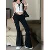 Pantalones casuales microacampanados con encaje empalmado Otoño Estilo K 2025 Nuevo Pantalón slim microacampanado drapeado de cintura alta para mujer