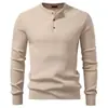 Suéter de Punto a Rayas de Manga Larga con Cuello Henley Abotonado para Hombre, Estilo Old Money con Acabado de Alta Gama, Venta al por Mayor de Fábrica Transfronteriza Otoño/Invierno
