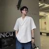 Camisa Azul Klein de Cuello Cubano para Hombre Peluquero Marca de Moda Verano para Hombre Manga Tres Cuartos Camisa Waffle