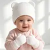 Amazon Novo Boné de Lã Tricô com Orelhas de Urso Fofo Conjunto de Chapéu e Luvas Quentes Outono Inverno Feminino