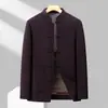 Casaco de Lã Estilo Chinês com Botões, Novo Modelo Outono/Inverno, Forro de Penas Removível, Casaco de Lã Dupla Face, Roupa Externa Masculina