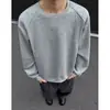 Moletom cinza extremamente estiloso com gola redonda para homens e mulheres, top casual folgado estilo coreano para outono e inverno para pessoas baixinhas