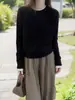 Suéter de punto con cuello de color contrastante para mujer, top de lana pura, nuevo estilo otoño e invierno, moderno y versátil, holgado y casual