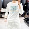 Nova Camiseta Masculina de Manga Comprida, Camiseta Básica com Gola Careca, Top de Primavera e Outono, Estilo Europeu, Cabeça de Tigre Ousada, Ajuste Slim, Moda Masculina Tendência