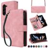 Funda de cuero para Samsung Z Fold 6 Z Flip5, plegable, estilo retro, con cremallera esmerilada, tipo cartera, bandolera