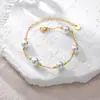 Pulsera de Perla de Imitación de Oro de 18 Quilates Cadena de Perlas Doradas de Acero Inoxidable Accesorio Sencillo Delgado para el Trabajo Joyería Transfronteriza Europea y Americana