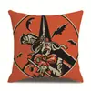 Funda de almohada de lino para Halloween, funda de cojín para reposacabezas impresa