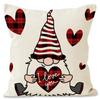 Funda de almohada con diseño de enanitos de San Valentín, decoración para fiestas navideñas, funda de cojín con estampado de lino con borde cruzado