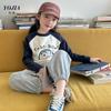 Camiseta Básica para Niños Yojia Primavera y Otoño 2024 Nuevo Estilo Coreano Color Contrastante Tops de Manga Larga para Niñas Ropa para Niños Camiseta Ropa de Otoño
