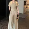Conjunto de Camisa de Gola V e Calça Wide Leg Novo para o Verão de 2026 para Mulheres, Versátil, Solto, Emagrecedor, Elegante, Casual