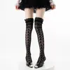 Meias Acima do Joelho para Mulheres com Acabamento em Renda de Algodão, Estilo Fino para Primavera e Verão, Padrão de Diamante Lolita, Meias Longas de Cano Alto Off-White Francesas