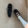 Zapatos de ballet para mujer estilo mismo de Uva Mamá, tacón oculto de 4 cm, puntera cuadrada, Mary Janes con tira cruzada, lazo, zapatos de un solo color de boca poco profunda