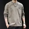 Camiseta de manga larga con diseño jacquard estilo americano para hombre, primavera y otoño, cuello redondo, marca de tendencia, top base estampado de moda