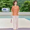 2026 Novo Estilo Chinês Estilo Nacional Conjunto de Duas Peças para Mãe para o Verão, Redutor de Idade Slim Fit Plus Size Conjunto Versátil para Mulheres de Meia-Idade e Idosas