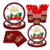 Novo Conjunto de Louça Descartável de Natal Conjunto de Pratos de Papel Descartáveis Guardanapos de Papel Adereços para Festa em Casa