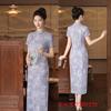Cheongsam Vintage Estilo Nacional de Chiffon com Flores Cortadas de Manga Longa Curta Primavera e Verão 2025 Novo Verde Slim-fit Plus Size Cheongsam Chinês