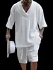 Produto Novo Temu Transfronteiriço Camiseta Jacquard Estampa 3D Conjunto de Shorts Esportivo Masculino Gola V Grande