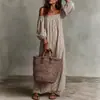 Vestidos europeus e americanos de 2026, moda feminina de verão transfronteiriça, vestido longo listrado solto de ombro a ombro