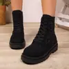 Comercio electrónico transfronterizo, botines para mujer de talla grande, punta redonda, nueva colección de otoño, estilo europeo y americano, con cordones, estampado de leopardo, suela gruesa, botines Martin de moda para mujer