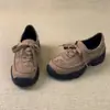 Moda Trendy 2026 Retro Mate Trendy Mocasines de Suela Gruesa para Mujer Pequeña, Zapatos de Cordones de Cuero para Aumentar la Altura