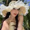 Sombrero de Paja Plano Estilo Francés para Mujer, Sombrero de Sol de Verano, Sombrero de Paja de Ala Ancha Estilo Hepburn, Sombrero de Sol para Vacaciones en la Playa