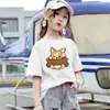 2112# Camiseta Infantil de Manga Curta 2025 Vestido de Verão Estilo Coreano Meninas Soltinho Versátil Manga Meia-manga Gola Redonda Fashion
